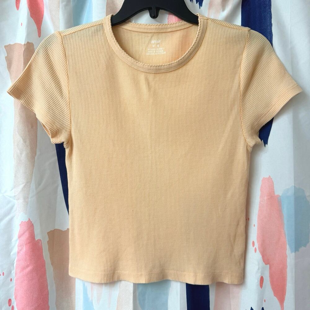 Aerie Peach Cropped Textured Waffle Knit Short Sleeve Baby Tee Size Medium